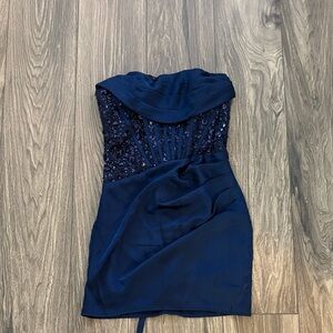 Elegant Navy Blue Sequin Dress
